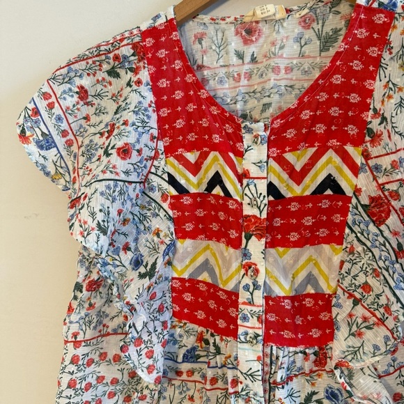 Let Me Be Vibrant Patchwork Blouse with Ruffle Sleeves, 100% Cotton, Size 2 - Picture 5 of 11